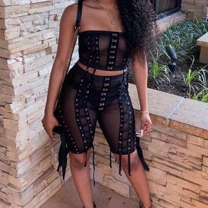 Black Lace Up Two Piece Set